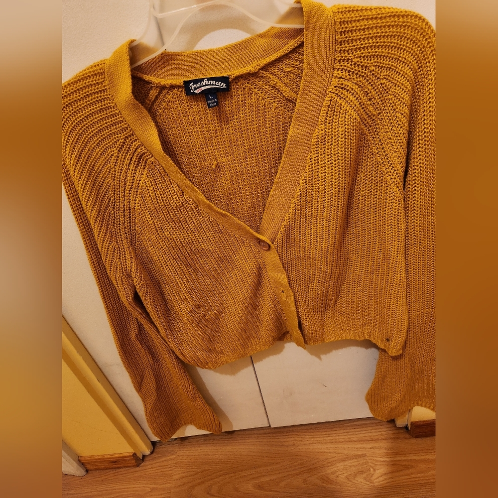 Freshman mustard yellow cropped cardigan